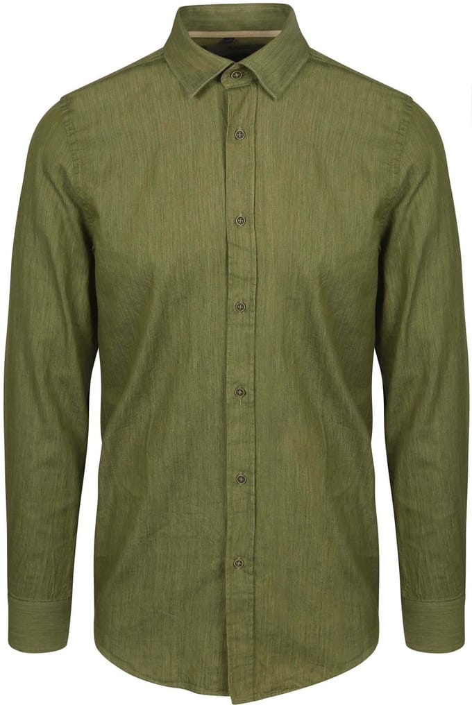 Suitable Overhemd Washed Groen - Maat L - Heren - Casual Shirt