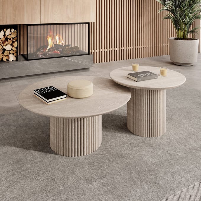 Meubella - Salontafel Mixx - Travertin - Set van 2
