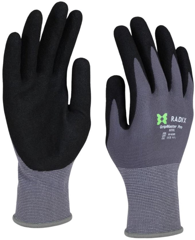 Radix GripMaster Pro - Werkhandschoenen - Nitril Micro Foam Sandy - Black/Grey - M9 / L