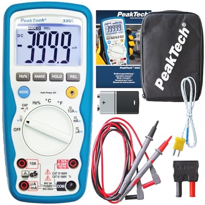 Digitale multimeter met IP67, LCD-display en REL-Data Hold - Nauwkeurig meetinstrument voor techniek en hobby
