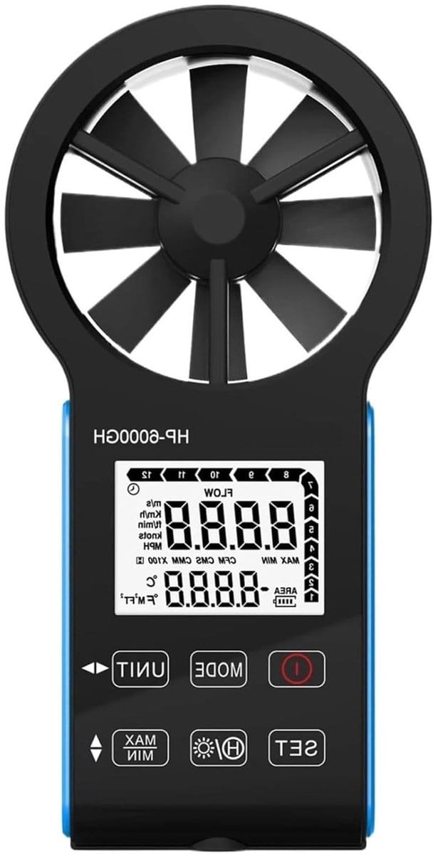 Digitale Anemometer - Windsnelheidsmeter CFM - HVAC Metingen - Luchtdruk Hoogte - Compact Formaat - Zwart