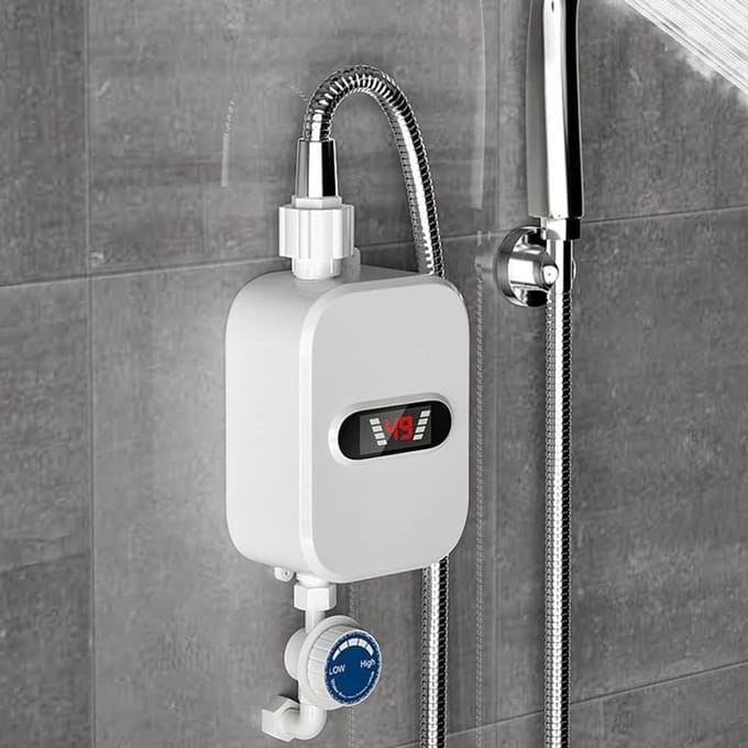 Doorstroomverwarmer Douche - Mini Boiler - Direct Warm Water - Instelbare Temperatuur - Compact Ontwerp - Wit