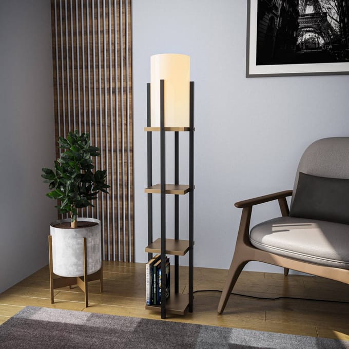 Opviq Vloerlamp 8115, zwart/goud/wit, metaal/canvas, hoogte 130 cm