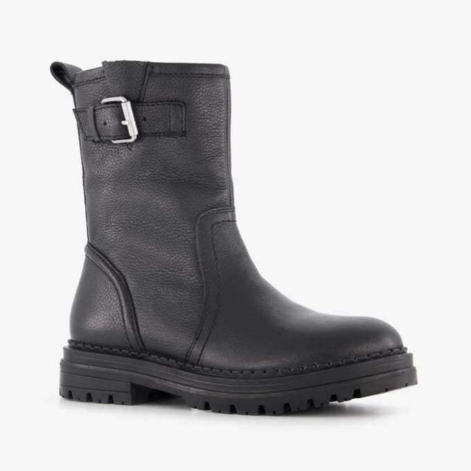 Groot leren meisjes boots met gesp zwart - Maat 32