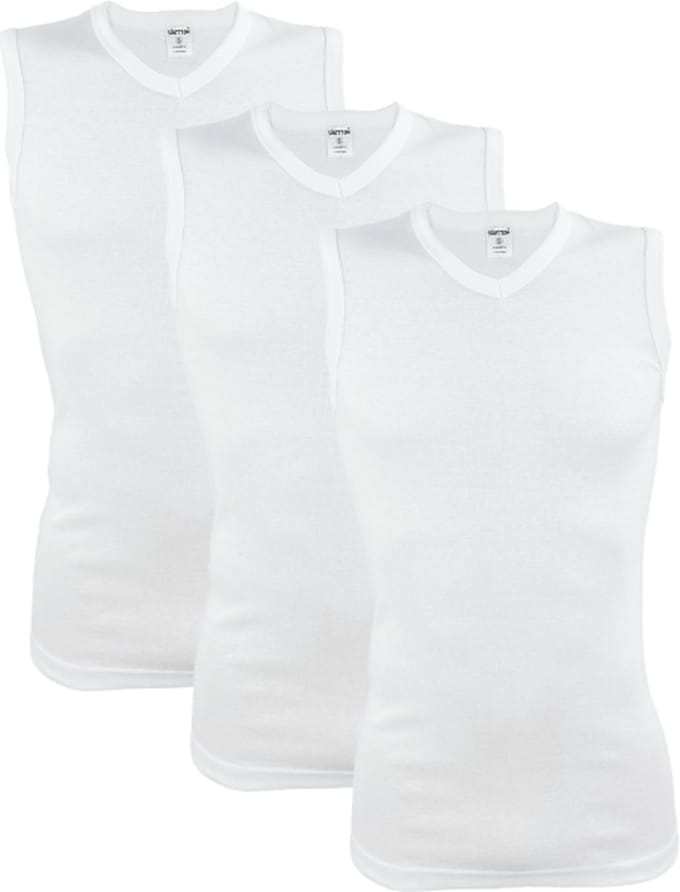 3 stuks SQOTTON A-shirt - V-hals - mouwloos - Wit - Maat M/L