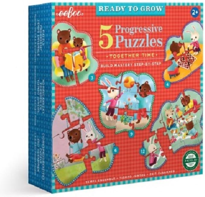 eeBoo Ready to Grow Puzzelset – 5 Puzzels (3 t/m 12 Stukjes) – Kinderpuzzel