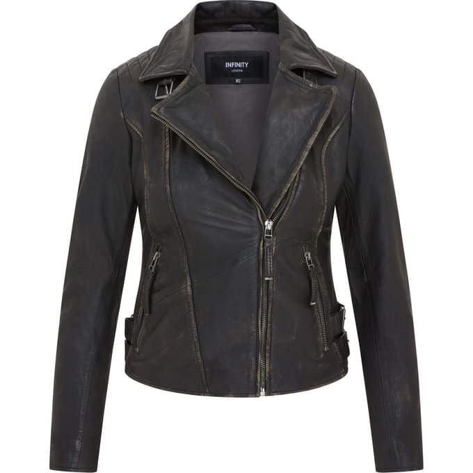 Zwart leren Brando bikerjack voor dames - Finnsnes