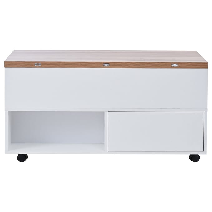 Salontafel - Verstelbaar - Met Wielen - Wit-Eiken - 100x50cm