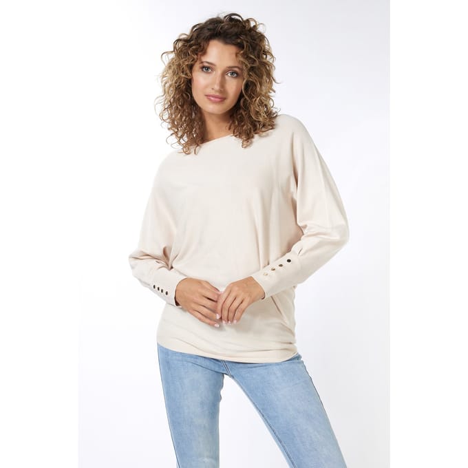EsQualo Sweater Batwing Buttoned Cuff Light Sand Taglia: S | Maglioni a maglia Outlet | Donna | Marrone