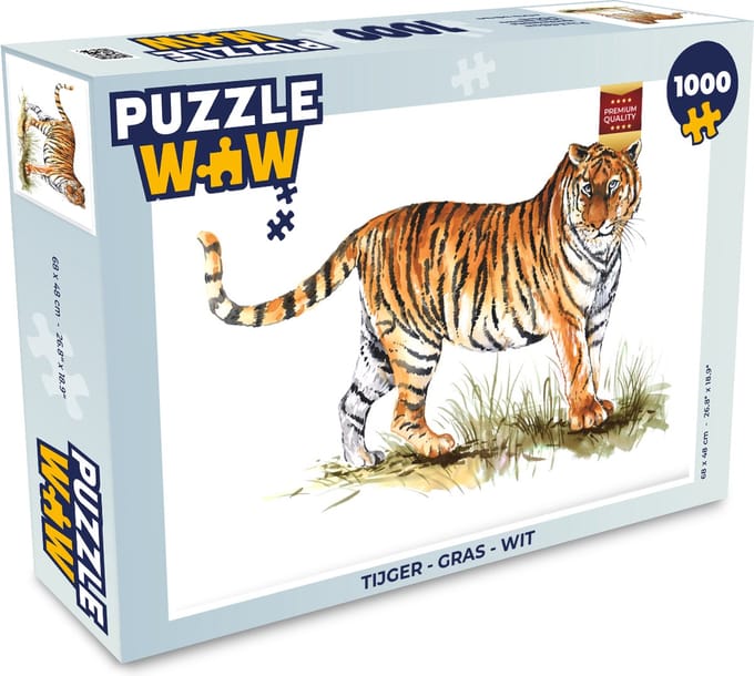 Puzzel Tijger - Gras - Wit - Legpuzzel - Puzzel 1000 stukjes volwassenen