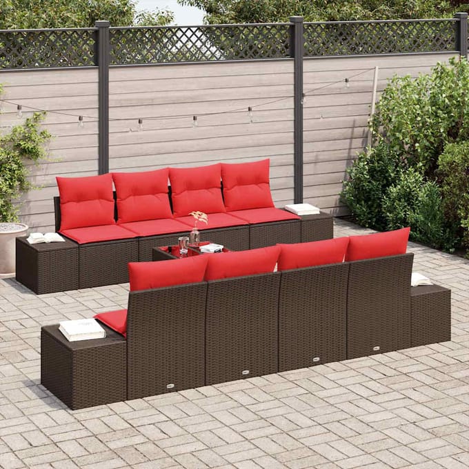 vidaXL - Tuinbank - Set - 9 - st - Beige - en - Rood - poly - rattan