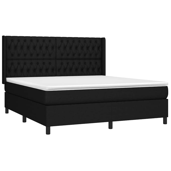 vidaXL - Boxspring - met - matras - stof - zwart - 180x200 - cm