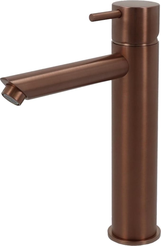 Hotbath Cobber - Wastafelmengkraan - zonder Waste - Laag - Geborsteld Koper PVD - Opbouw - Messing - V05