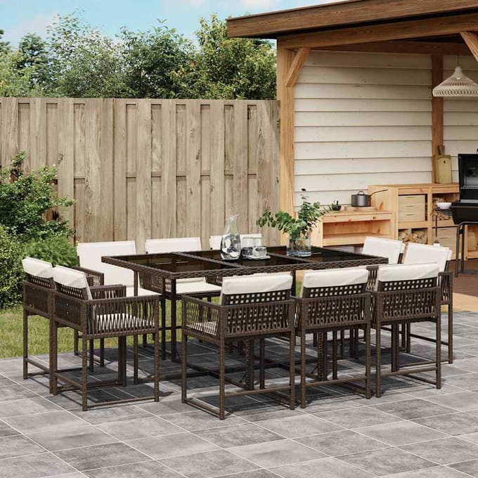 vidaXL - 11-delige - Tuinset - met - kussens - poly - rattan - bruin