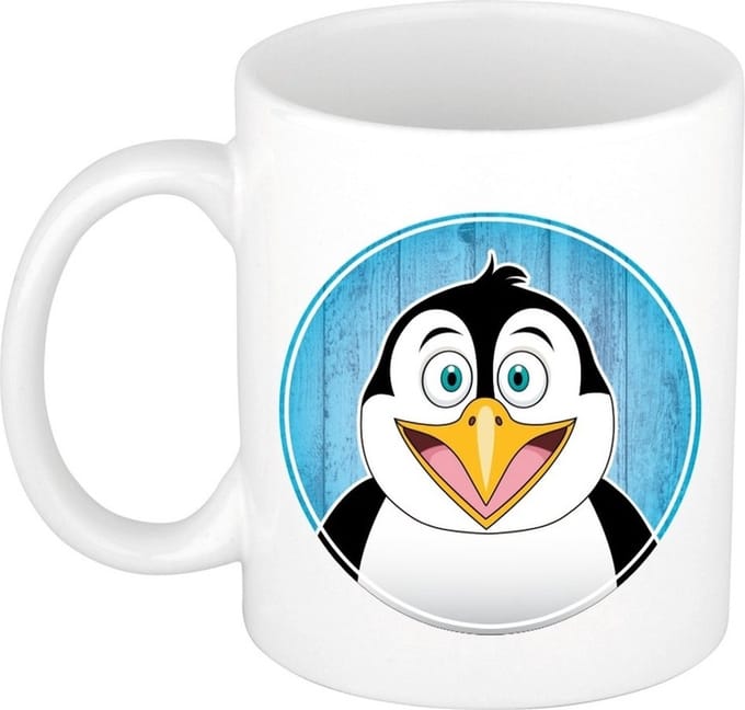 Pinguïn mok - wit - keramiek - 300 ml - kinder beker pinguïn