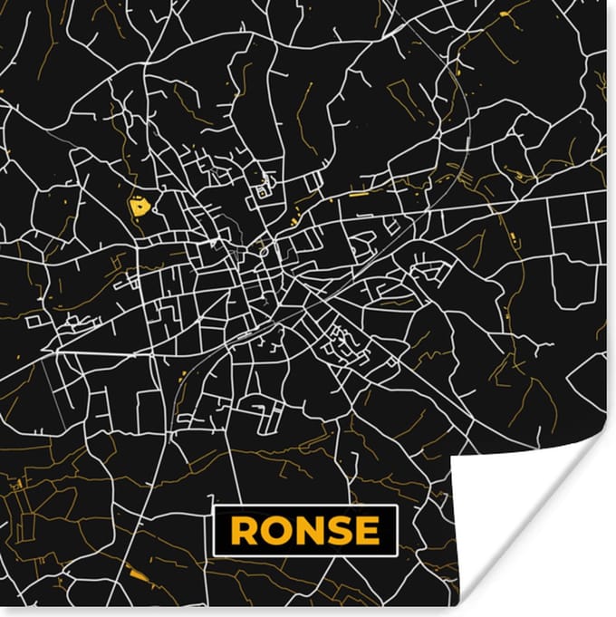 Poster Goud - Ronse - Plattegrond - Stadskaart - Kaart - 75x75 cm