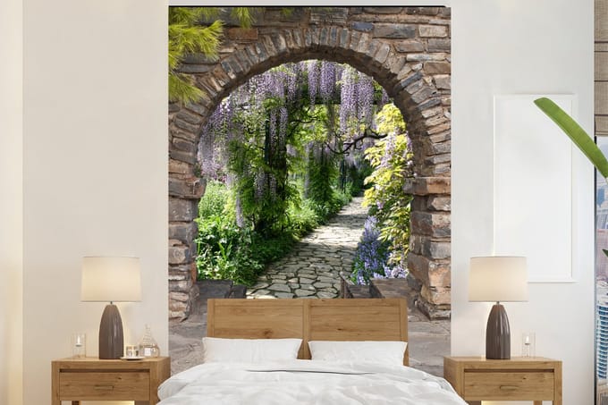 Behang - Fotobehang Bos - Doorkijk - Stenen - Pad - Breedte 145 cm x hoogte 220 cm