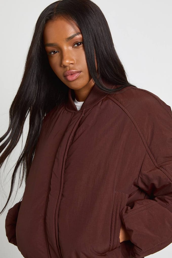 boohoo Dames Oversized Bomberjack | Chocoladebruin | Maat: 44