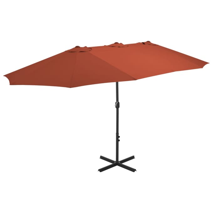 Double Parasol avec Poteau en Aluminium 460 x 270 cm Marron Terre Cuite