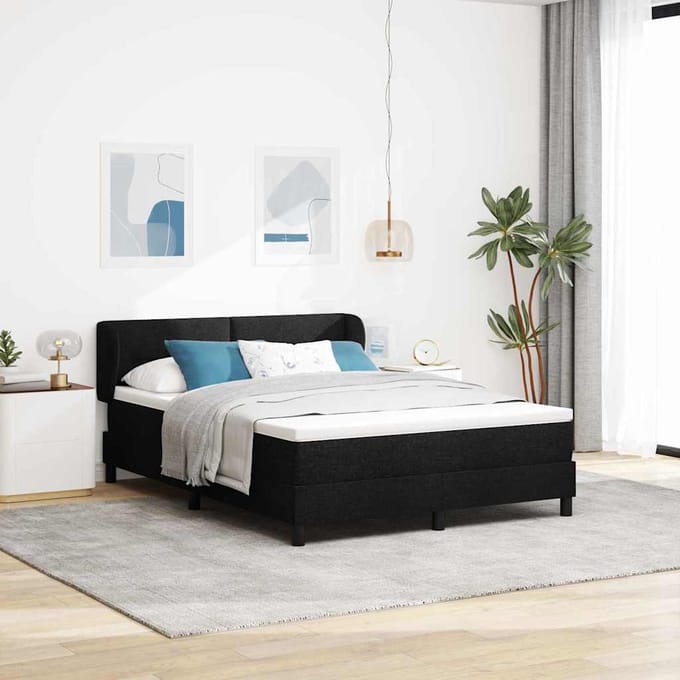 vidaXL - Boxspring - bed - met - hoofdeinde - Zwart - 140 - x - 200 - cm - Stof