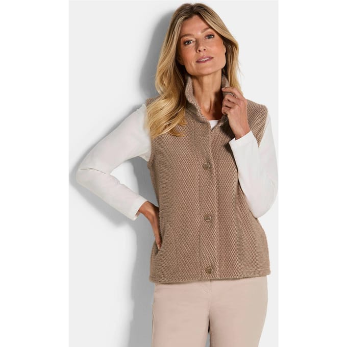 Vest van heerlijk zachte structuurjersey - camel - Gr. 46 van Goldner Fashion
