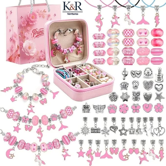 K&R Ventures Kralenarmband knutselset - 68-delig - Roze doos