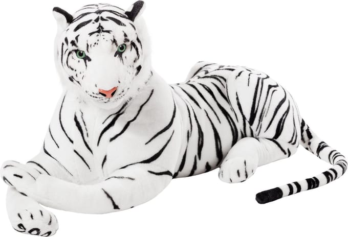 BRUBAKER XXL Knuffel Tijger Wit 110 cm - Liggende Knuffel - Levensecht