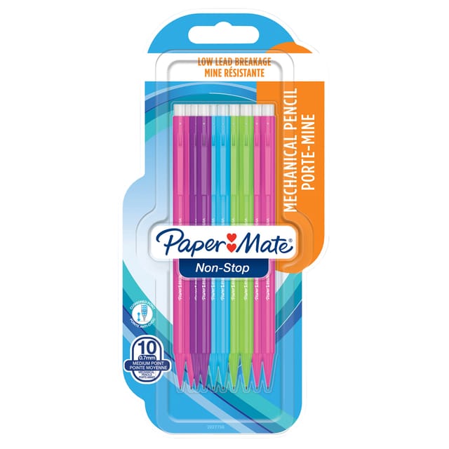 Paper Mate non-stop vulpotloden | 0,7 mm | HB #2 | diverse kleuren | 10 stuks