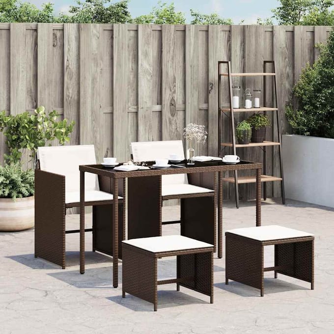 vidaXL - 5-delige - Tuinset - met - kussens - poly - rattan - bruin