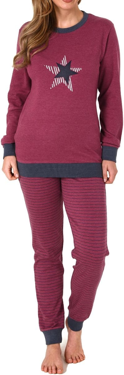 Comfortabele interlock damespyjama met manchetten en stermotief - ook in oversize