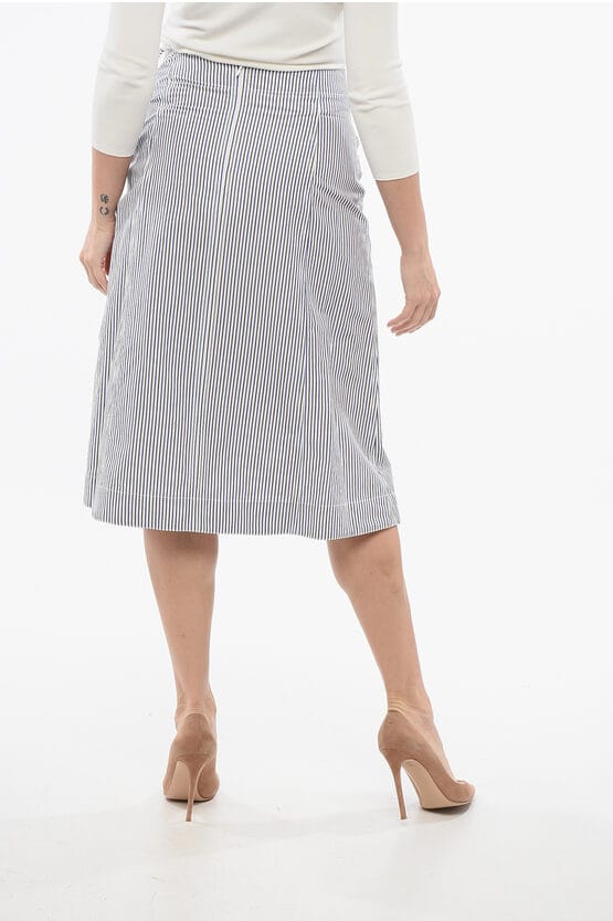 Gestreepte rok met knoopdetail in blauw