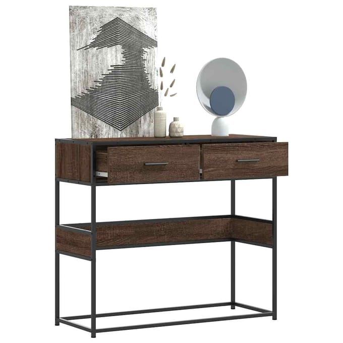 vidaXL - Wandtafel - 90x35x80 - cm - bewerkt - hout - bruin - eikenkleur
