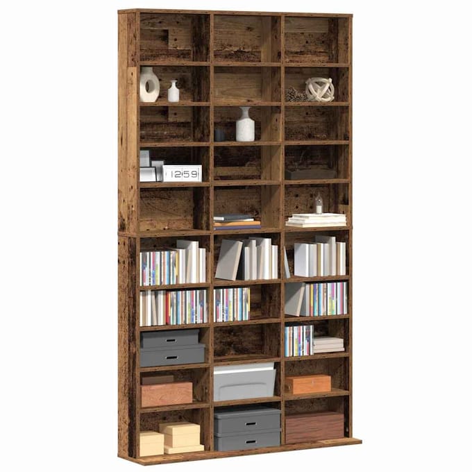 vidaXL - CD - Kast - Oud - hout - 101 - x - 23 - x - 177,5 - cm - Bewerkt - hout