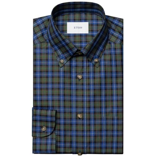Eton Overhemd Casual Button Down Check Organic Cotton Twill Blauw-Groen / male