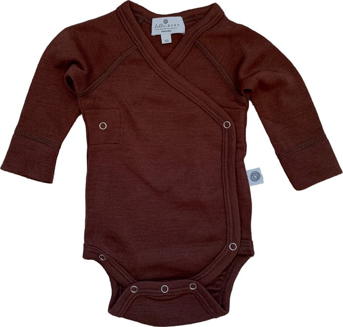 Wollen Overslagromper lange mouw – Merinowol - Chocolate fondant 56