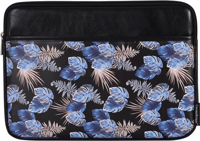 Laptophoes 13 Inch PU – Laptop Sleeve – Ocean Leaf Zwart