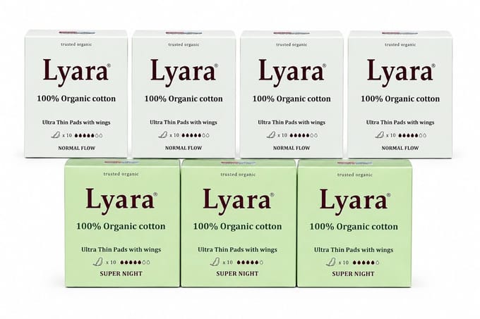 Lyara Biologisch Maandverband Multipack – 4x Normaal & 3x Super – 100% Katoen