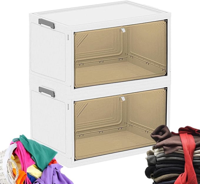 Opvouwbare Opbergbak - Stapelbak Kleding - Ruimte Organiseren - Transparant Ontwerp - 39.9cm Breed - Wit