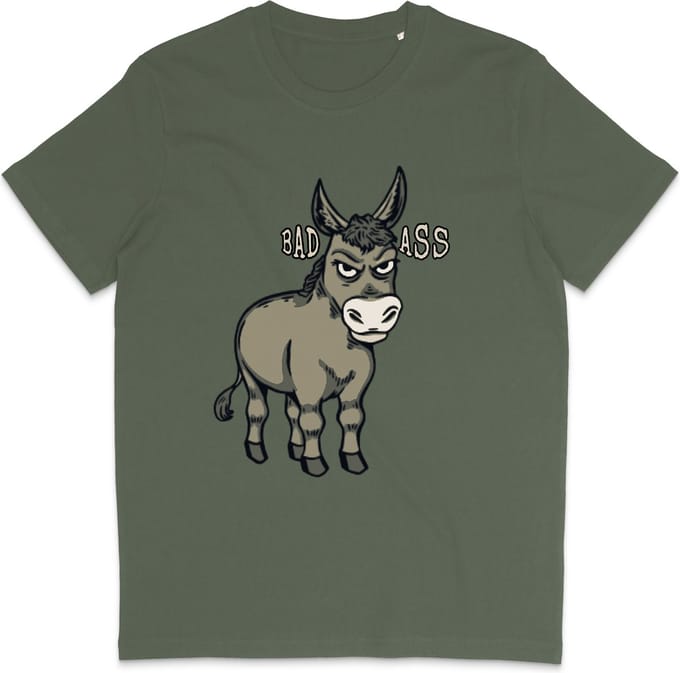 Grappig Heren Dames T Shirt - Badass Ezel - Khaki Groen - M