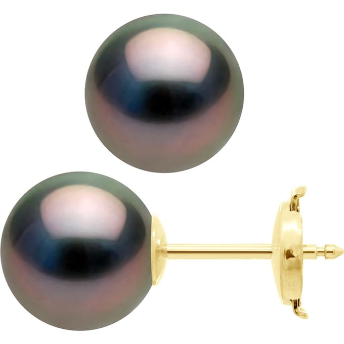 Oorbellen Geel Goud 375 - Echte Cultiveerde Tahiti Parel Rond 9-10 mm