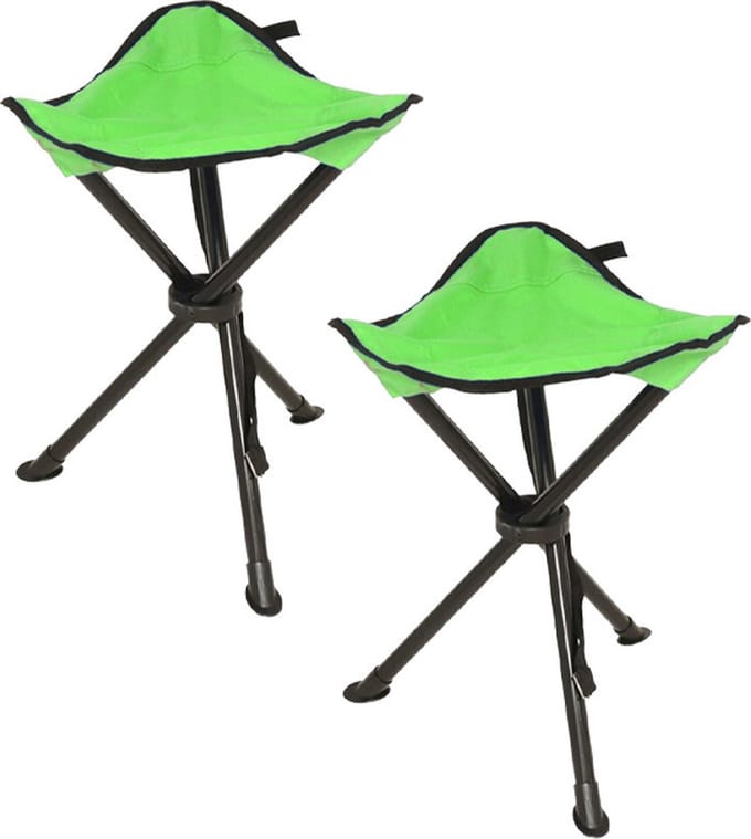 Redcliffs Opvouwbaar krukje - 2x - driepoot - camping/outdoor - groen - D34 x H40 cm