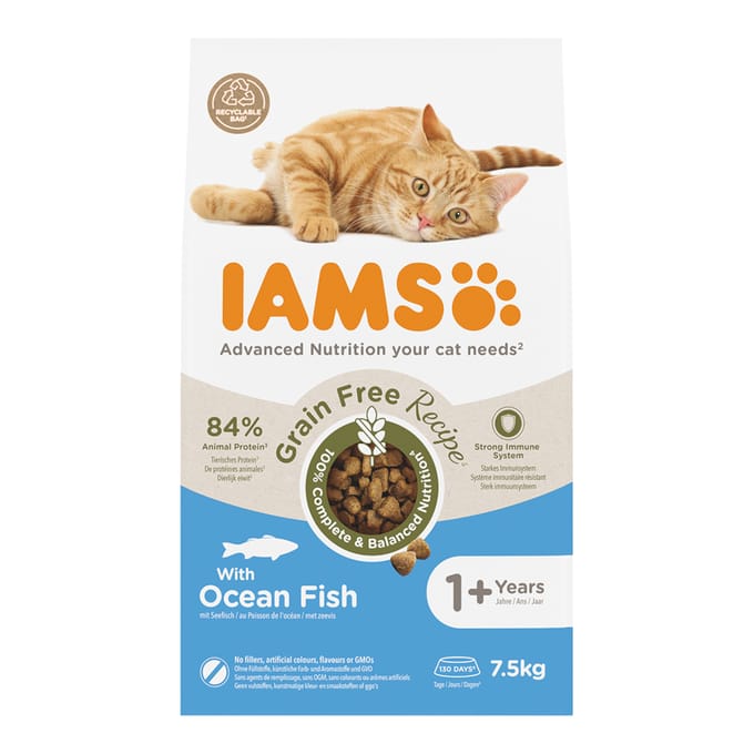 7.5kg IAMS Advanced Nutrition Graanvrij met zeevis droogvoer voor katten
