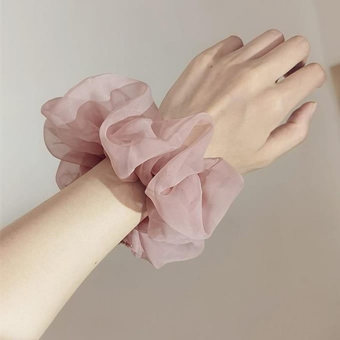 Effen Kleur Oversized Organza Haar Scrunchies Dunne Chiffon Haar Elastiek Mode Elastische Haar Rubber Band Zoete Haaraccessoires koffie