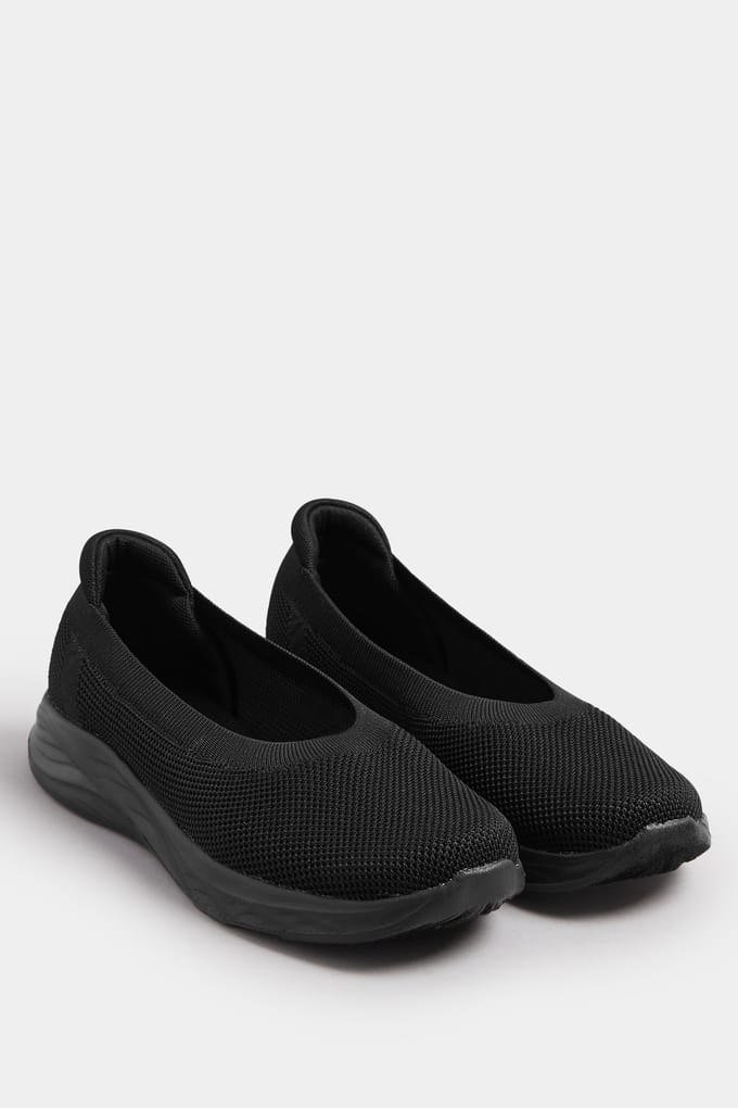 Yours Zwarte Instappers Met Gebreide Pasvorm In Extra Brede Eeepasvormsize 39EEE