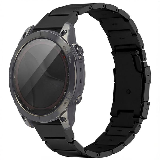 Mat Titanium bandje - Geschikt voor - Garmin 22 mm aansluiting - Zwart