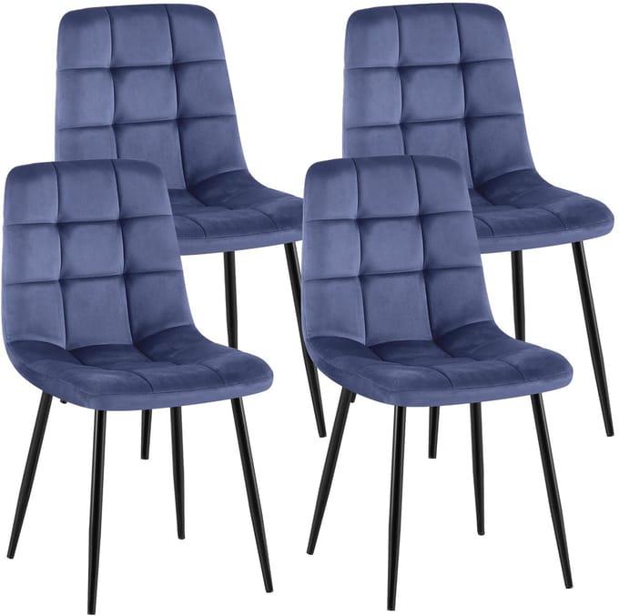 CLP Antibes Set van 4 Eetkamerstoelen - Zonder armleuning - Metaal frame - Velvet - Fluweel/blauw