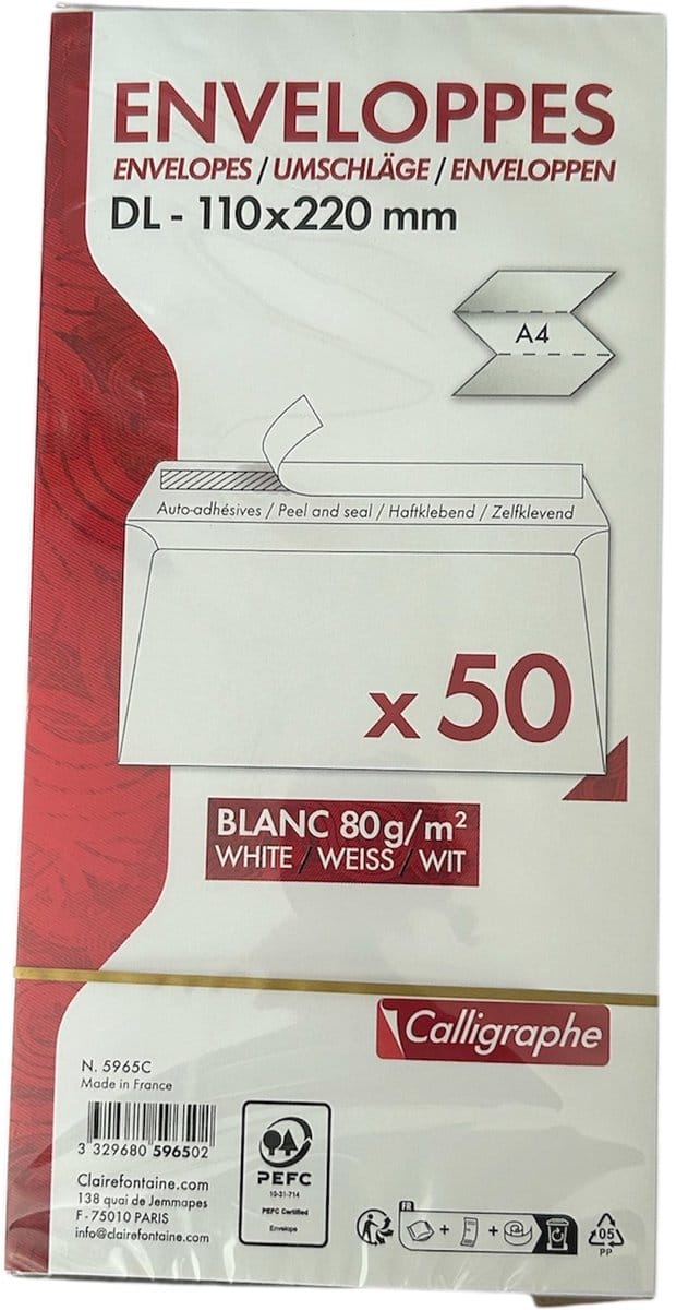 Enveloppen briefomslag DL-110x220mm Zelfklevend 50 stuks