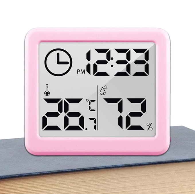 Temperatuur Vochtigheidsmonitor - Digitale Hygrometer - Gezond Klimaat - Groot LCD Scherm - 8.1 cm - Roze