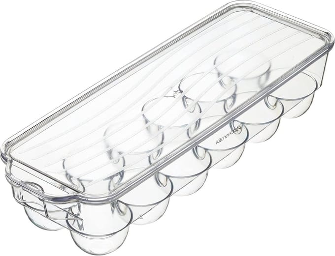 Famanu – Eierhouder voor koelkast met deksel - 32,5 x 11,5 centimeter - doorzichtig plastic