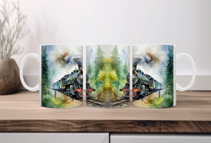 Auqarel koffiemok Treinen 2